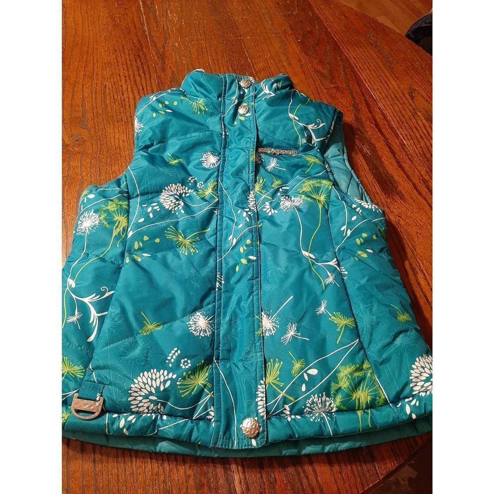 Girls Medium ZeroXposur Teal Green White Floral Sleeveless Winter Warm Vest